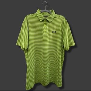 EUC - Under Armour Heat Gear Neon Navy Striped Golf Polo